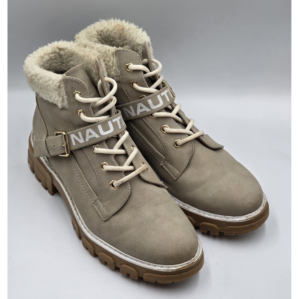Nautica Evona Women's Ankle Hiker Boots Lace Up Beige Taupe Faux Suede Size 9